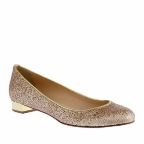 J. CREW Sz 9.5 JANEY GLITTER FLATS in METALLIC GOLD - Picture 1 of 5